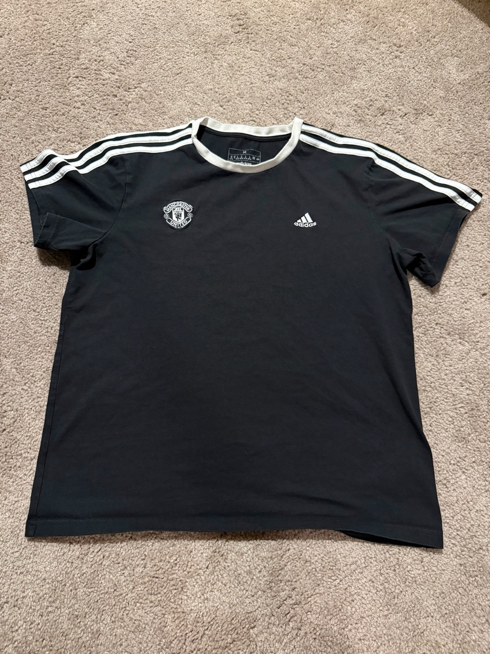 adidas Black Men’s Short Sleeve Tee with White Stripe Detail